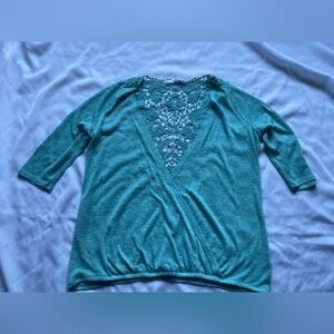 Maurices 3/4 Sleeve Plus Sizes Front Cross Top, With Embroidered Back